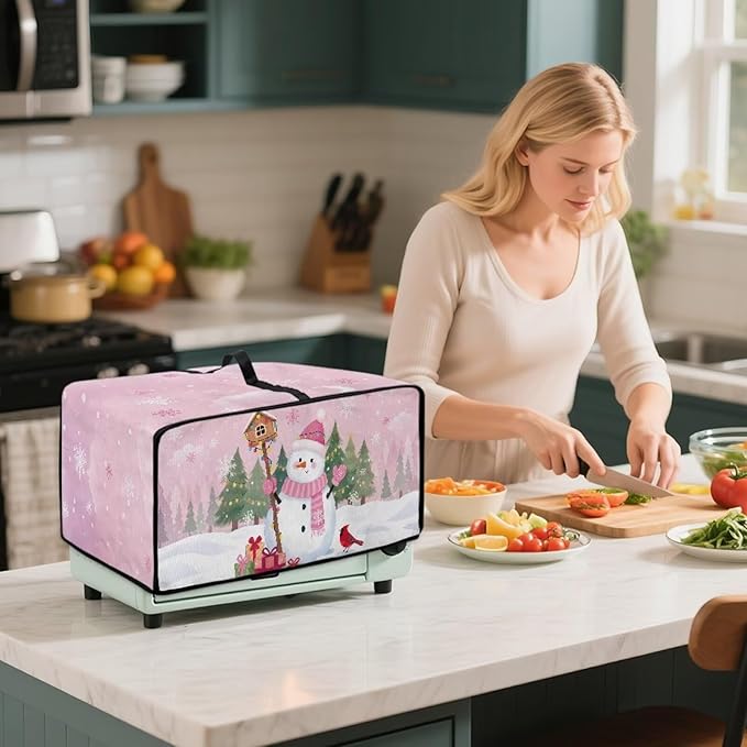 Air Fryer Toaster Oven Dust Cover Washable Convection Oven Cover Stylish Kitchen Appliance Protector Decorations Countertop Accessories, S, Snowman Northern Cardinal Pink