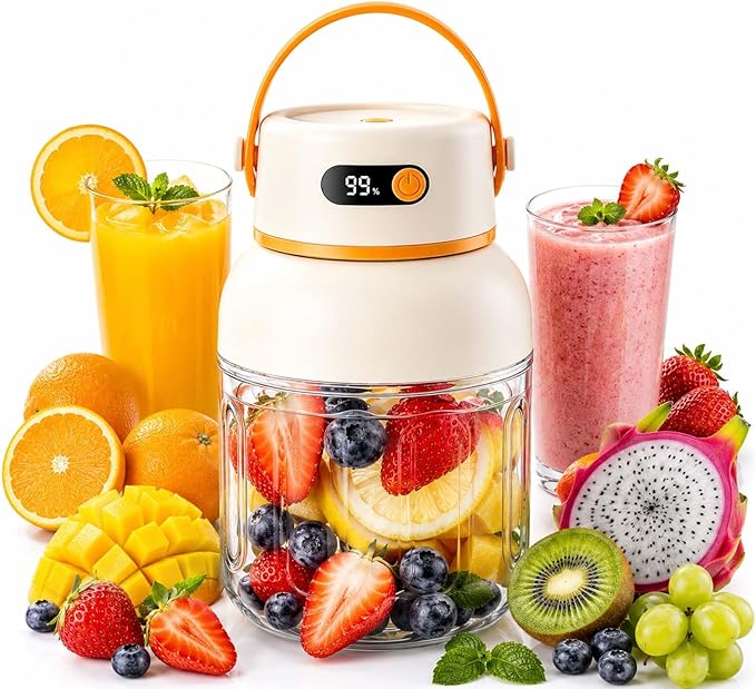 Portable Electric Juicer Cup with Zero Cord Hassle,Wireless Personal Juicer Cup USB Rechargeable Blender,38-Blades,Quiet Operation, Leakproof Lid,40 Seconds,for Shakes and Smoothies (Beige-45 Oz)