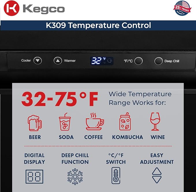 Kegco Kegerator 24" Wide Triple Tap Black Digital Beer Dispenser K309B-3