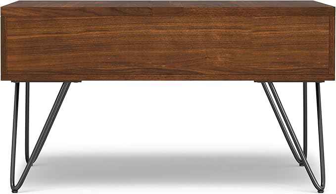 SIMPLIHOME Hunter Lift Top Coffee Table - 32 inch Wide Walnut Veneer and Metal Industrial Square Cocktail Table, Living Room Table with Dual Lift Tops, Hidden Storage and Hairpin Legs