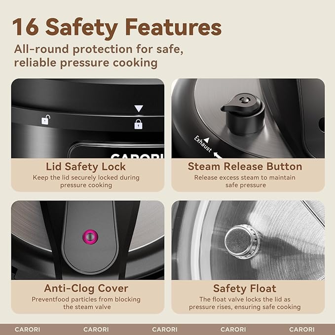 12-in-1 Electric Pressure Cooker 8 Quart, 1200W olla de presion Multi-Cooker with Stainless Steel Pot, Slow Rice Cooker, Saute, Steamer, Yogurt & Food Warmer, Delay Timer, Black