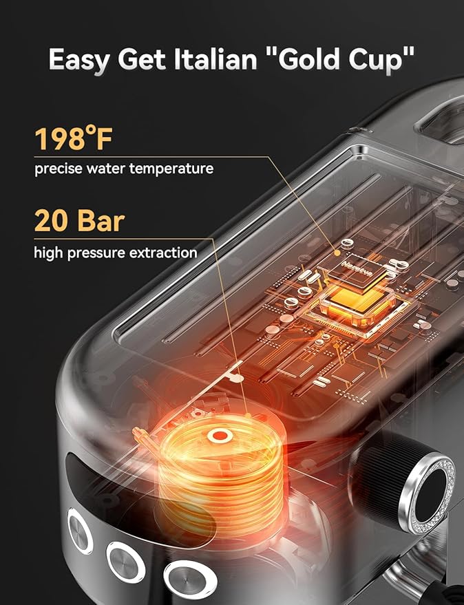 Neretva Espresso Machine 20 Bar, Super Compact Espresso Maker Stainless Steel Professional Coffee Machine Espresso with Power Steam & LED Display for Home Barista Latte and Cappuccino Maker-Silver