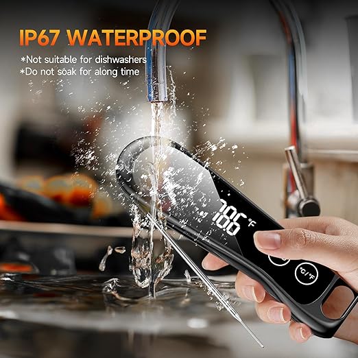 Digital Meat Thermometer 180° Rotate Temp Probe 1 Sec Instant Read Thermometer for Cooking IP67 LED Screen Waterproof Thermometer for Kitchen, BBQ, Fry, Grill, Candy