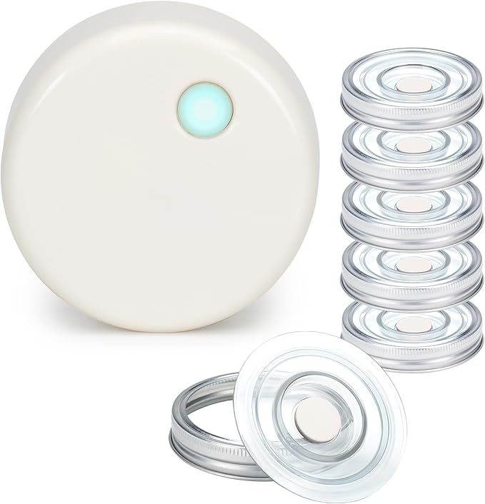 SealVax® Mason Jar Vacuum Sealer Kit – Auto-Stop Wide Mouth Vacuum Sealer + 6 Reusable AS Airtight Lids with Patented Valve, Compatible with Ball & Kerr Mason Canning Jars, Designed in USA