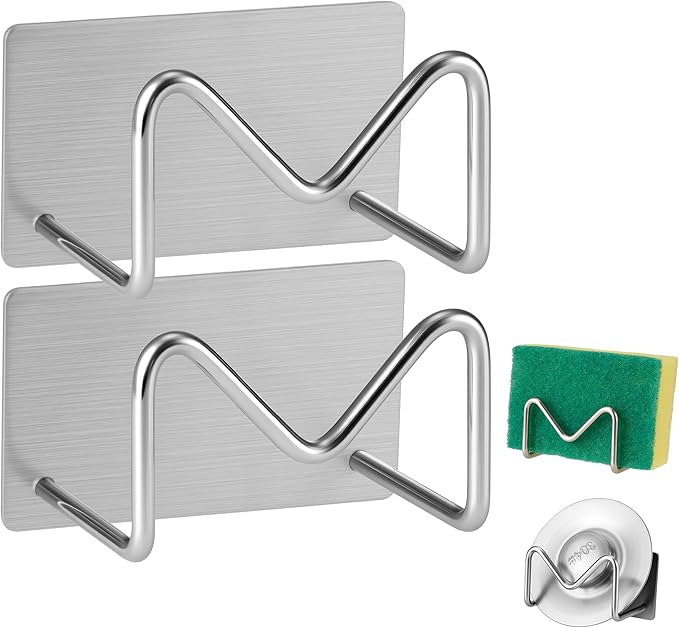 2-Pack Stainless Steel Sponge Holder, Kitchen Sink Caddy Organizer, SUS304 Rustproof, Brushed Finish