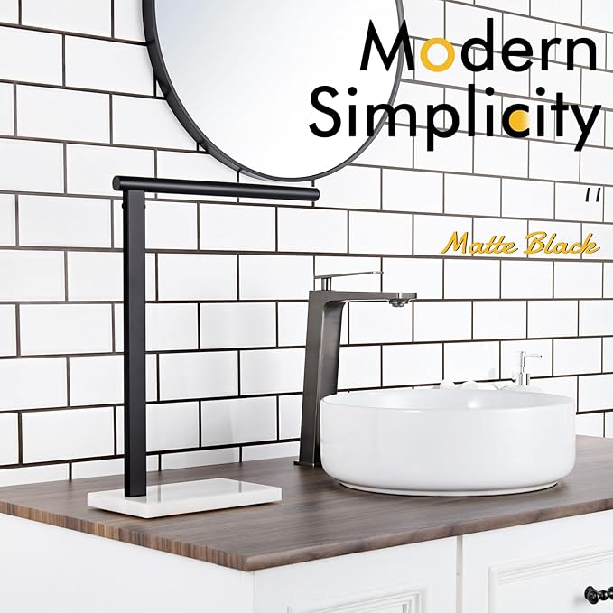KOKOSIRI Hand Towel Rack Stand Towel Holder with Steady Marble Base for Bathroom Vanity Countertop, Matte Black Stainless Steel 15.7'' Height THS0006-BK