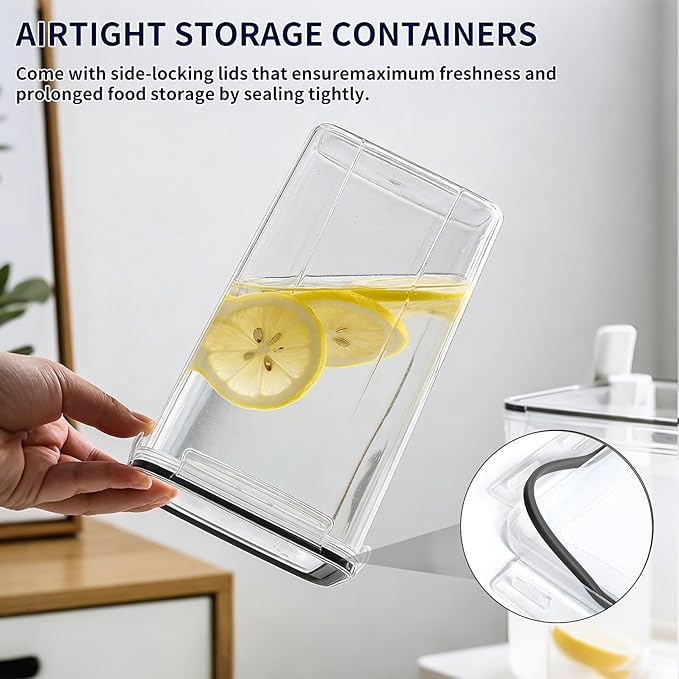 2 Pieces 6.5L / 220 oz Large Food Storage Containers, BPA Free Plastic Airtight Canisters for Flour, Sugar, Baking Supplies, Rice with Lids, Measuring Cups and Labels, Black