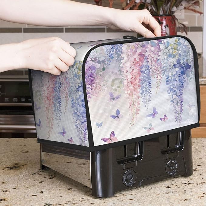 Toaster Cover 2 Slice Botanical Flower Butterfly Kitchen Small Appliance Covers with Pockets Dust and Fingerprint Protection