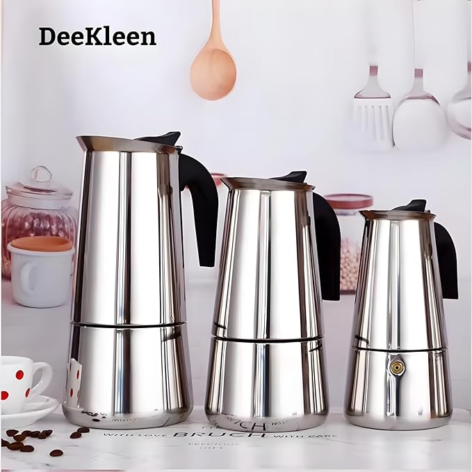 Stainless Steel Moka Pot Espresso Maker,Stovetop Moka Pot,Percolator Coffee Pot,Italian Coffee Maker,Cuban Café Brewing,Greca Coffee Maker (4 CUP)