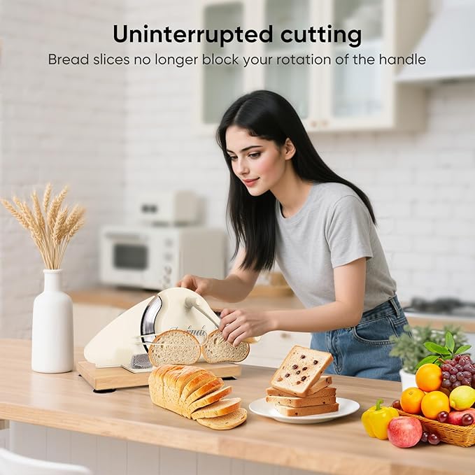 Upgrade Manual Bread Slicer for Homemade Sourdough - Adjustable Thickness & Evenly Slice, Bread Slicer with Scale Lines, Hand Crank, Suction Cups and Bread Guide for Sandwiches, Toast, Bagel, Baguette