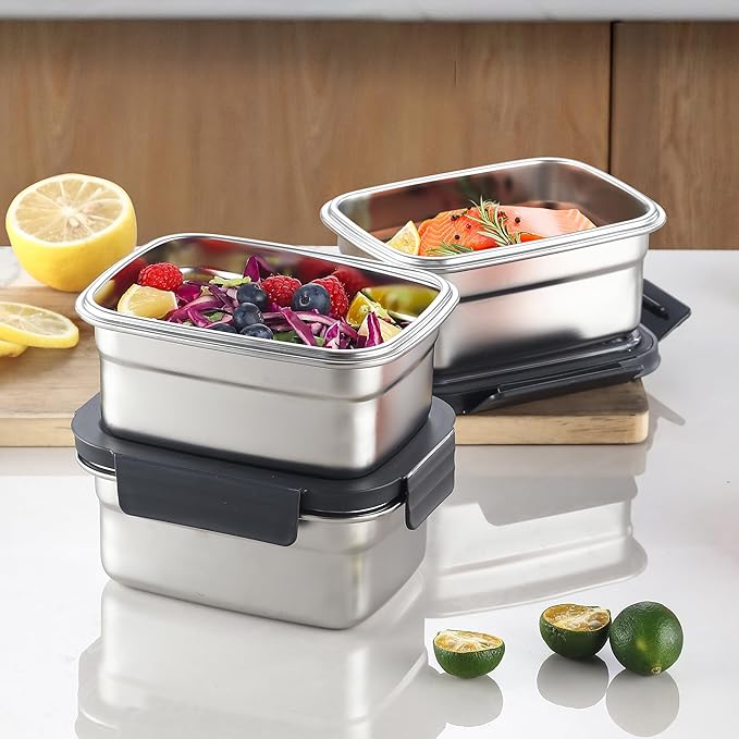 BEFOY 4PCS Stainless Steel Food Storage Container with Lids Bento Lunch Box Leak Proof & Airtight for Kitchen Meal Prep freezer Reusable & Stackable Oven Dishwasher Safe (650 * 4)