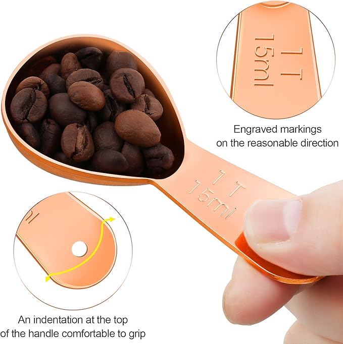 Patelai 3 Pieces Coffee Scoop Tablespoon Measuring Spoons Stainless Steel Coffee Scoops Short Handle Tablespoon for Tea Sugar Kitchen Gifts(15 ml,Rose Gold)