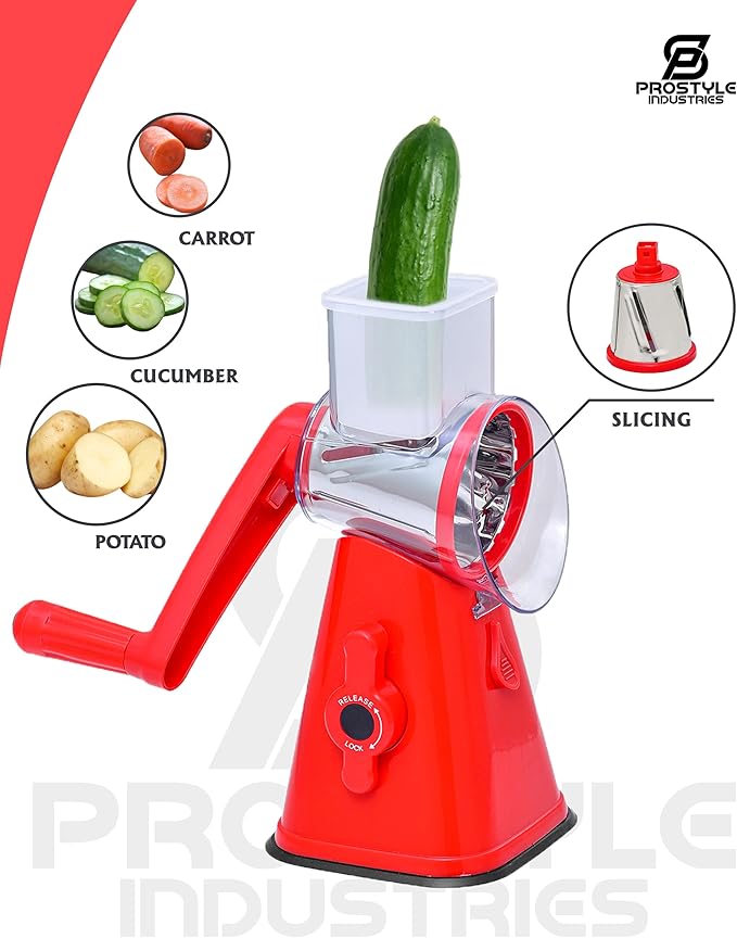 Premium Rotary Cheese Grater - Effortless Grating for Perfectly Shredded Cheese Every Time! (Red)