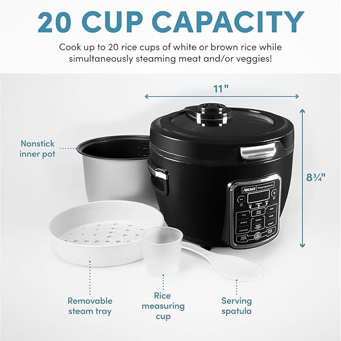 Aroma Professional Touch Glass Lid, Food Steamer, Slow Cooker, Multicooker with 11 Preset Functions, Steam Tray, Measuring Cup, Rice Spatula, 20 Cooked