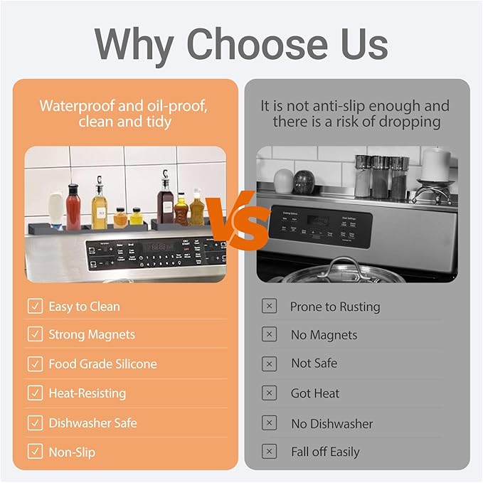 15 Inch Magnetic Silicone Stove Top Shelf,Heat Resistant Over The Stove Spice Rack for Kitchen,Space Saving Organizer Back of Stove,Includes 6 Additional Sticky Boards(Black,15''x3.8'')