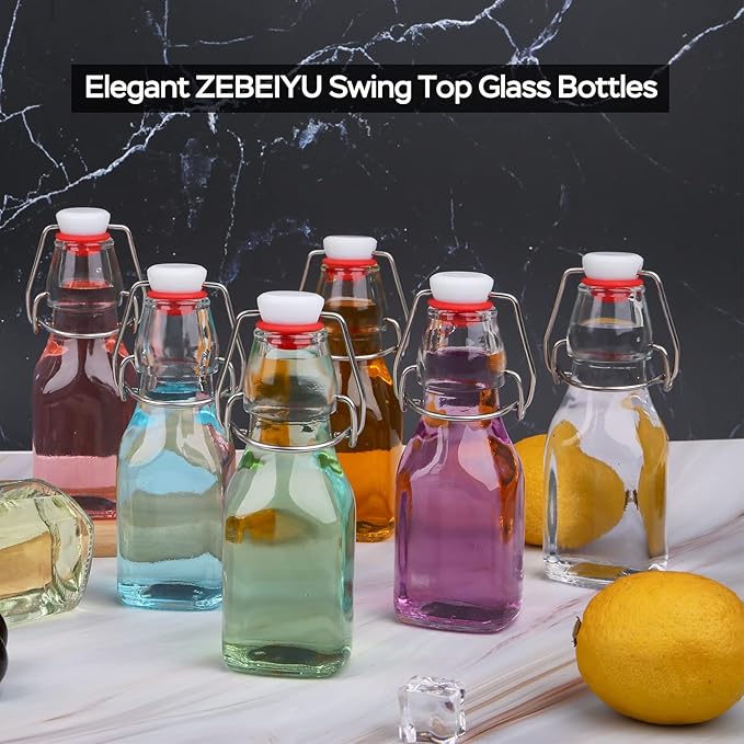 ZEBEIYU Swing Top Glass Bottles 4 oz With Flip Airtight Lids for Home Brewing, Beverages, Oil, Vinegar, Water, Soda, Kefir, Limoncello, Homemade liquor, vanilla（10 Pack