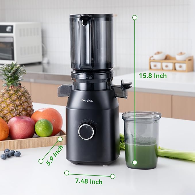 Juicer Machines, Cold Press Juicer with 4.3" Large Feed Chute Fit Whole Fruit and Vegetable, Masticating Machine with Juice Recipe, Self Feeding Effortless for Batch Juicing,Easy to Clean,Black