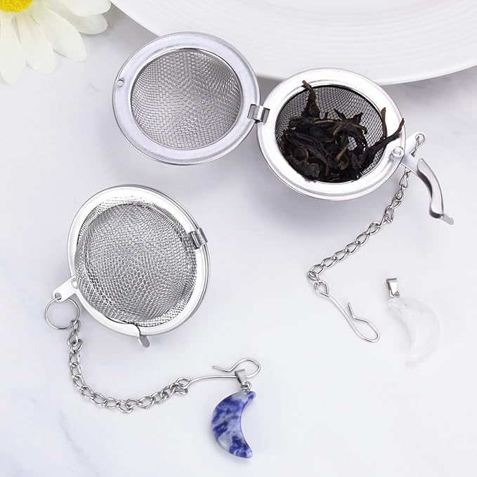 2Pcs Stainless Steel Mesh Tea Infuser, 2.1 inch Tea Ball with Crystal Moon Pendant,Tea Strainer Tea Diffuser Tea Steeper for Filtering Tea,Tea Infusers for Loose Tea (Crystal Moon, 2PC)