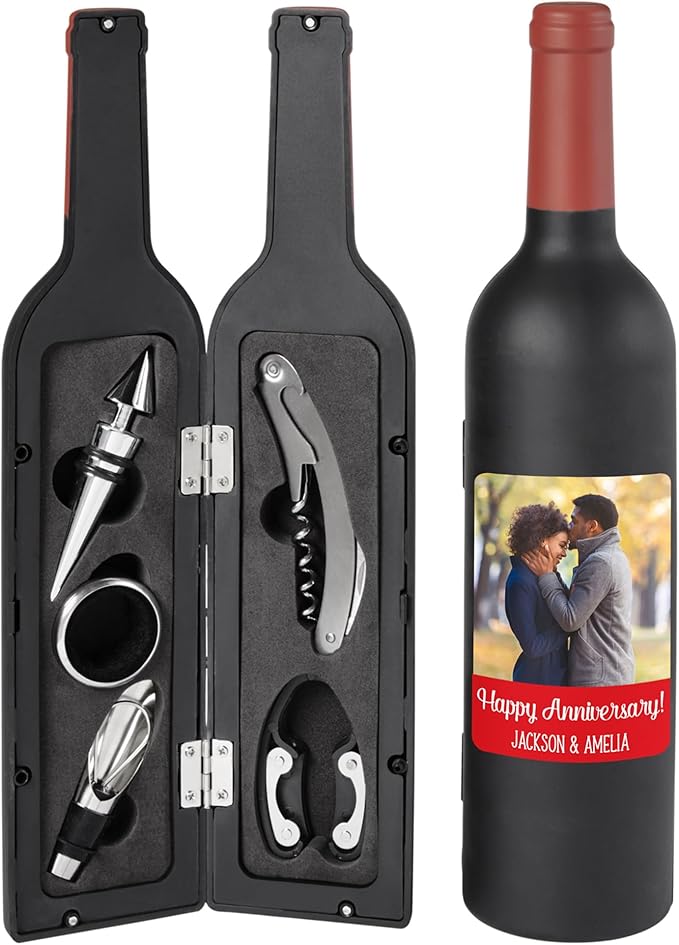 Let's Make Memories Personalized Photo 5-Piece Wine Tool Set - Wine Bottle Opener - Red