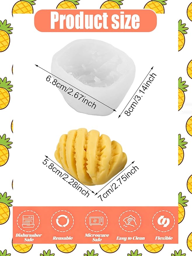 Pineapple Silicone Mold – 2 Pcs Silicone Fruit Mold for Chocolate, Fondant, Candle, Resin & Cake Decor, 3D Fruit Soap DIY Baking Tool for Parties & Gifts (Pineapple)