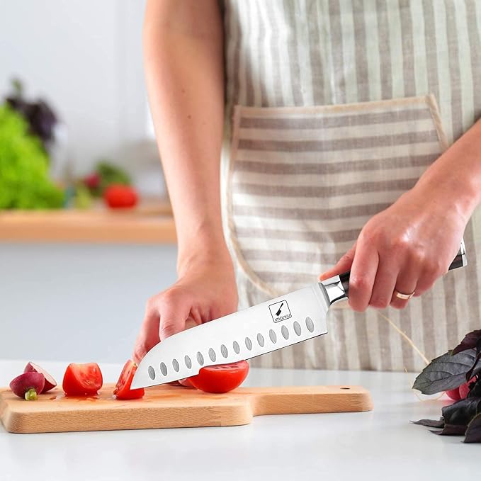 imarku Santoku Knife 7 inch Kitchen Knife Ultra Sharp Asian Knife Japanese Chef Knife, German HC Stainless Steel, Ergonomic Pakkawood Handle, Christmas Gifts for Women/Men, Red