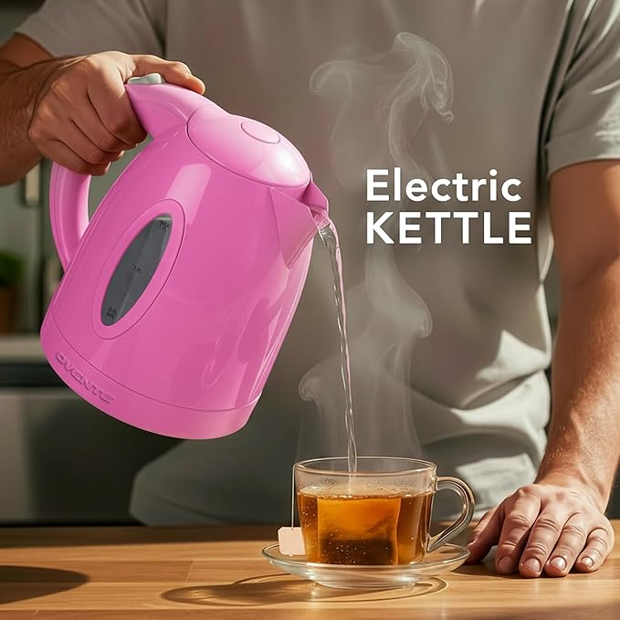 OVENTE Electric Kettle, 1.7L Fast Boiling Water Heater for Coffee or Tea, BPA Free with Water Level Gauge, Auto Shut-Off, Boil-Dry Protection, Indicator Light and Removable Filter, Pink KP72P