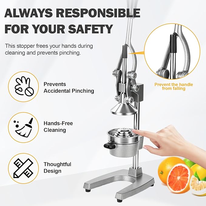 Manual Citrus Juicer, Hand Press Lemon Squeezer - Heavy Duty Cast Iron Juicer Press with Stainless Steel Cone, Efficient for Orange Lime Lemon, Easy to Clean GRAY