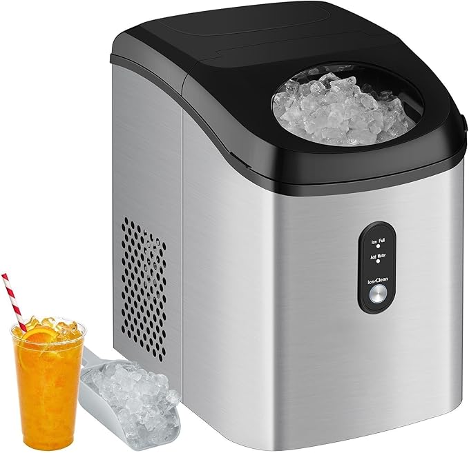 Countertop Nugget Ice Maker, 33lbs/24H, with Crunchy Chewable Ice Cubes, Rapid Ice Making in 6-8min, Portable Compact Design for RV/Home/Kitchen/Office