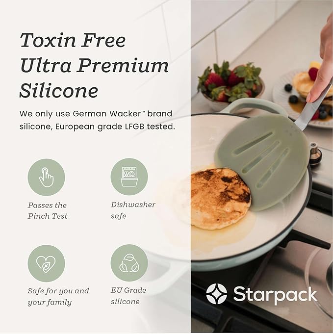 Starpack 'Flex & Flip' Flexible Silicone Turner Spatula (Wide) - High Heat Resistant Spatulas for Cooking Egg 600°F - Silicone Pancake Turner Spatula, LFGB Grade Non Stick Rubber Kitchen Utensils