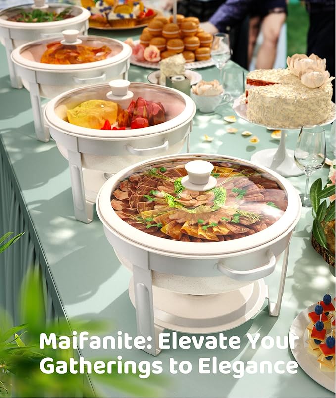 Chafing dishes for buffet 4PACK, [Game Changer Maifanite-Coated] Chafing Dish Buffet Set Offer the Elegance of nature, 5QT Food Warmers for Parties Serve for Wedding, Birthday, Church Events, ETC