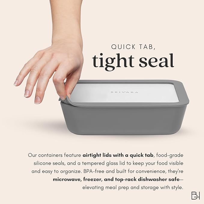 Ceramic Coated Glass Food Storage Container | No PTFE, PFOA, PFAS, and BPA | Reusable Non Toxic Meal Prep Container with Glass Lid | Easy To Store | 8 Cup Square [Smoke]