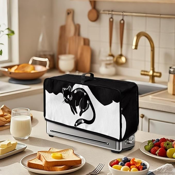 Thin Toaster Cover 2 Slice Washable Toaster Cover 2 Slice Machine Anti Fingerprint Protection for Small Appliances, Easy to Fold and Store, Black Cat Painting