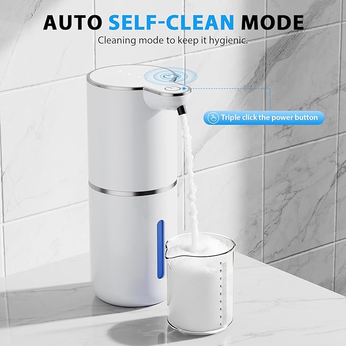 Fantictas Automatic Soap Dispenser,Touchless Automatic Foam Soap Dispenser 380ML, USB Charging 4 Adjustable Levels Wall Mount for Kitchen & Bathroom, White