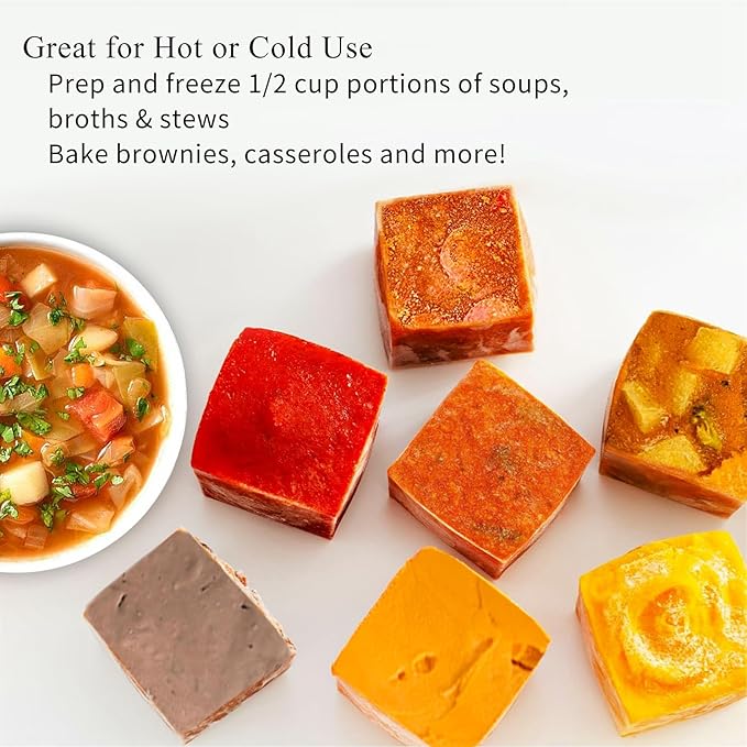 1/2 Cup Silicone Freezer Tray With Lid,Silicone Freezer Molds 6-Pack For meal prep & freezing of various sauces and other dishes, makes 48 perfect 1/2 cup portions cubes (Multicolor 6 Pack)