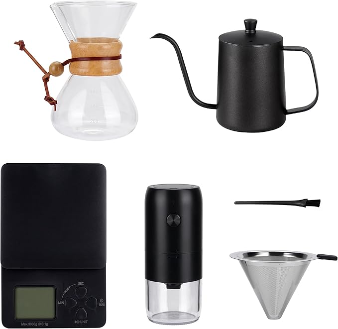 SuperCook Pour Over Coffee Dripper Set, Hand Drip Coffee Maker Set, All in One Pour Over Kit with Electric Grinder, Coffee Dripper Set, Ideal for Anniversary Birthday Gift