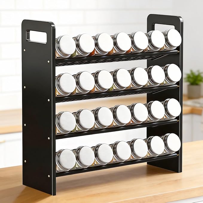 Nieifi Black Spice Rack Rustproof,without Seasoning Jars,4-Tier ABS Plastic Spice Rack Organizer for Countertop and Cabinet,Thickened Corrosion-Resistant-Tiered Spice Rack Kitchen Accessories