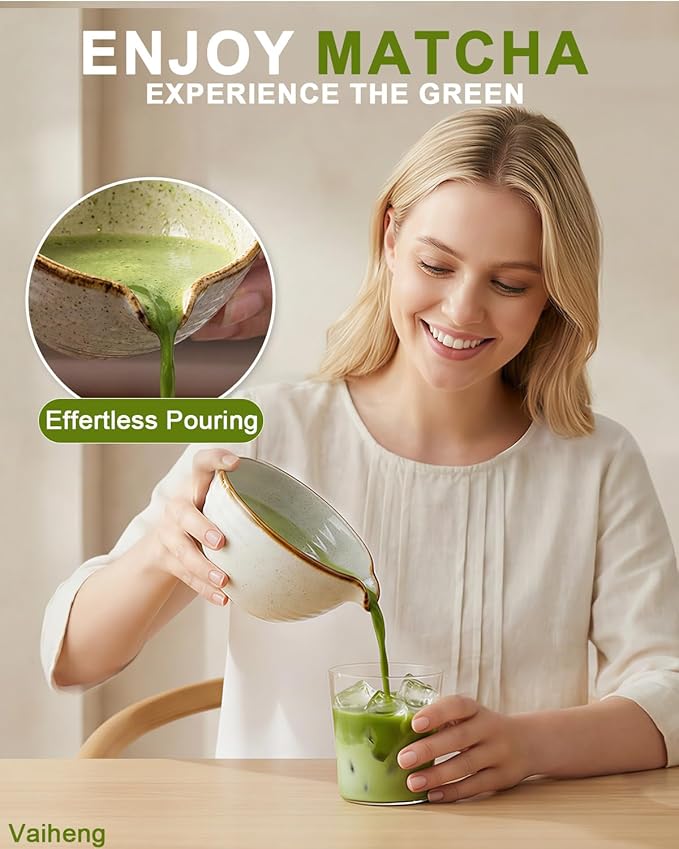 Vaiheng Matcha Whisk Set with Matcha Bowl, Matcha Whisk Holder Matcha Bamboo Whisks, Scoop, Sifter, Funny Gifts for Women Mom Her Girl Friend Home Kitchen Decor Gifts for Tea Enthusiasts Christmas