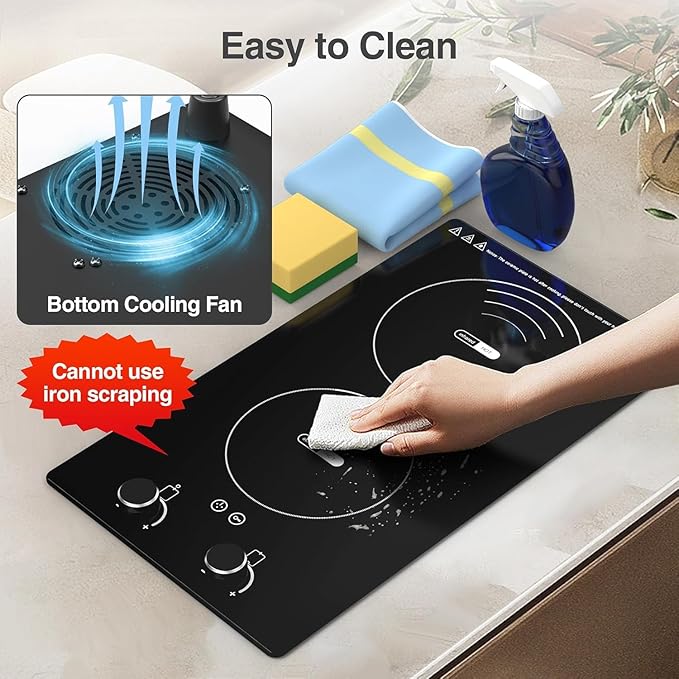 VBGK Electric Cooktop,110V 2400W Electric Stove Top with Knob Control,9 Power Levels, Kids Lock & Timer,LED touch control,Overheat Protection Electric stove,24 Inch desktop 2 burner