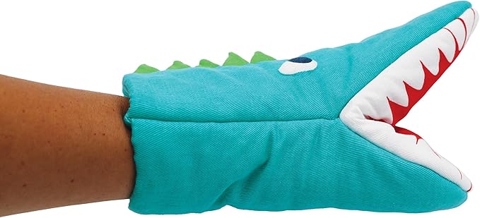 Handstand Kitchen Child's 100% Cotton Shell Dinosaur Shaped Pair of Oven Mitts