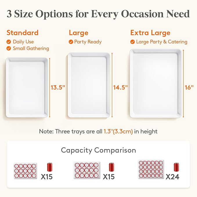 Lifewit Serving Tray for Party Supplies, Reusable Serving Platter for Catering, Snack, Fruit, Charcuterie, Appetizer, Plastic Food Trays, Hosting Essentials, BPA Free, White, 6 Pcs
