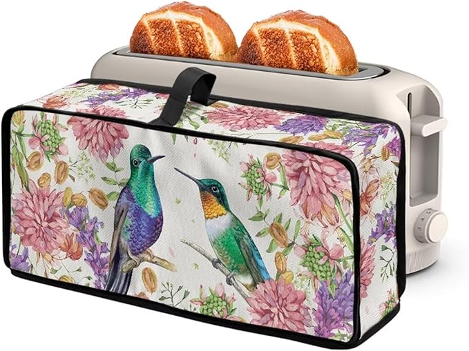 Toaster Cover 2 Slice Floral Hummingbird Slim 2 Slice Toaster Cover, Easy to Fold and Carry, Heat-Resistant Dustproof Protective Covers for Small Appliance