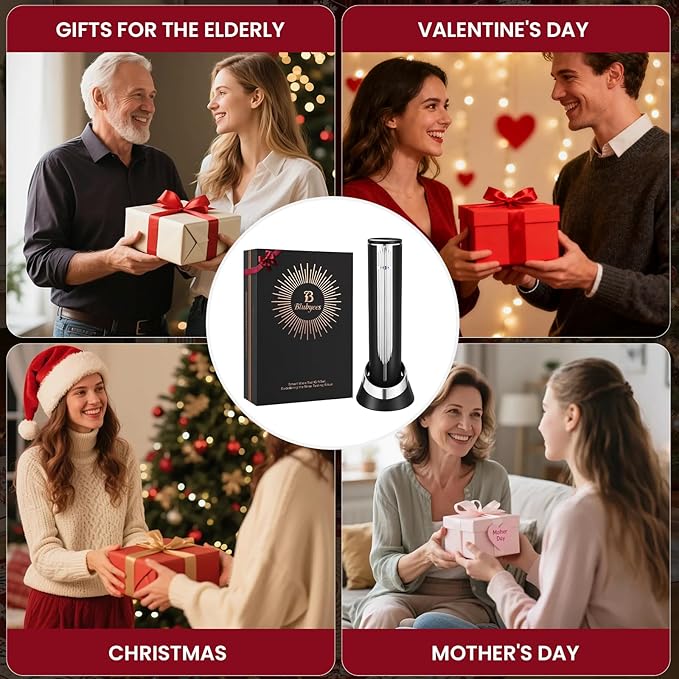 BLUBYEES Electric Wine Bottle Opener with Charging Base & Built-in Foil Cutter – Rechargeable Intelligent Touch-Activated Automatic Corkscrew – Luxury Christmas Wine Gifts for Women, Men, Seniors