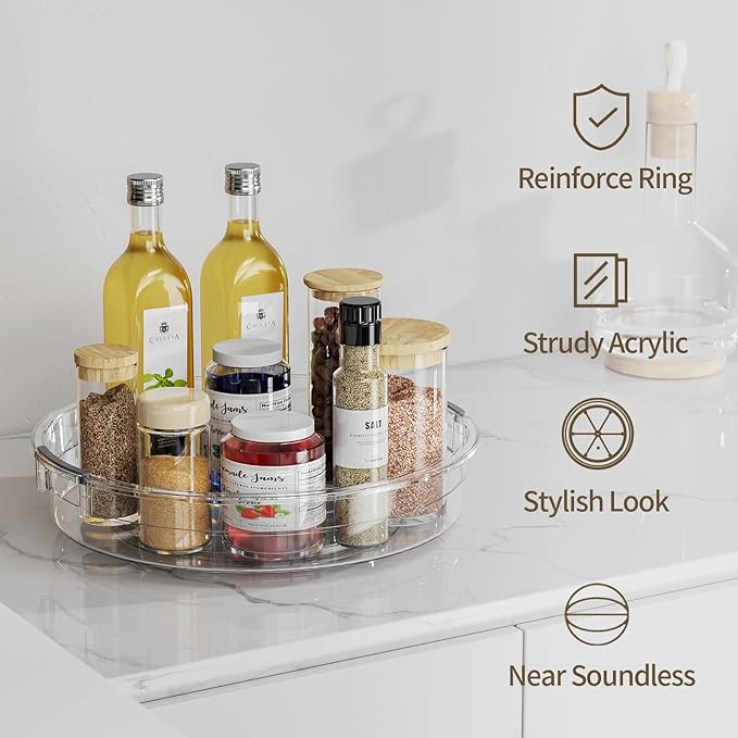LAMU 3 Pack Lazy Susan Organizer Turntable for Cabinet, Pantry Organizers and Storage, Rotating Condiment Organizer for Kitchen, Table Top, Fridge, Countertop, Spice Organization, 9.25'' 10.6'' 12''