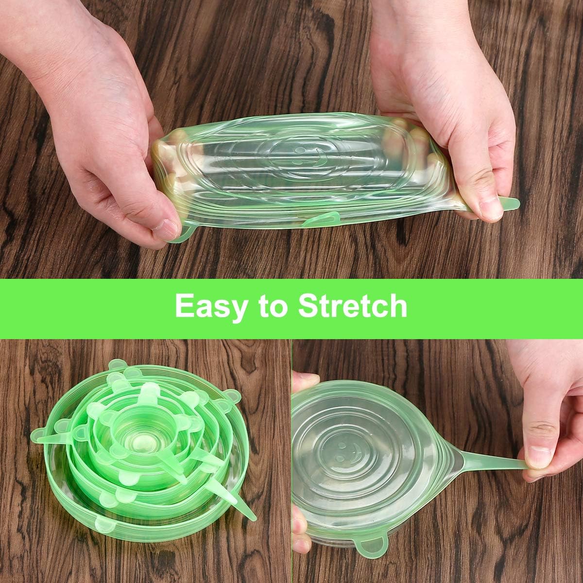 Silicone Stretch Lids, 12 Pack Silicone Lids, 6 Sizes BPA-free Silicone Bowl Covers Reusable for Cups, Bowls and Dish, Flexible, Round and Rectangle Fit 2.8” - 8.2” Container, Green & Blue