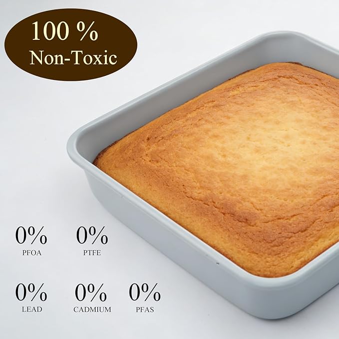 Non-Stick Square Cake Pan 9x9, Non-Toxic Lnorganic Ceramic Coating, Ceramic Square Baking Pan, Brownie Pan for Oven