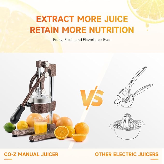 CO-Z Hand Press Juicer Machine, Manual Orange Juicer and Professional Citrus Juice Press for Orange Watermelon Pom Lime Lemon Juice Cocktail, Commercial Lemon Squeezer and Orange Crusher, Copper