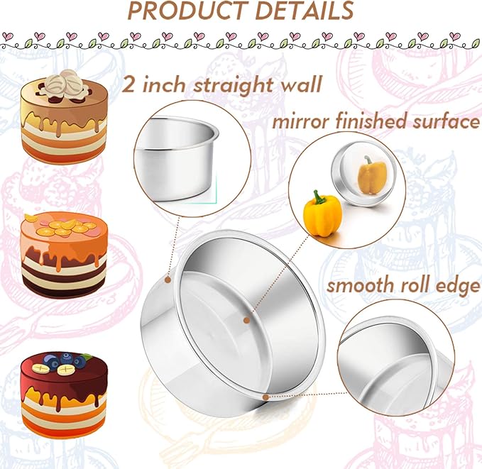 TeamFar 4 Inch Cake Pan Set of 4, Stainless Steel Mini Round Layer Cake Baking Pans Tins Set, For Baking Steaming Serving, Healthy & Sturdy, Mirror Finish & Dishwasher Safe