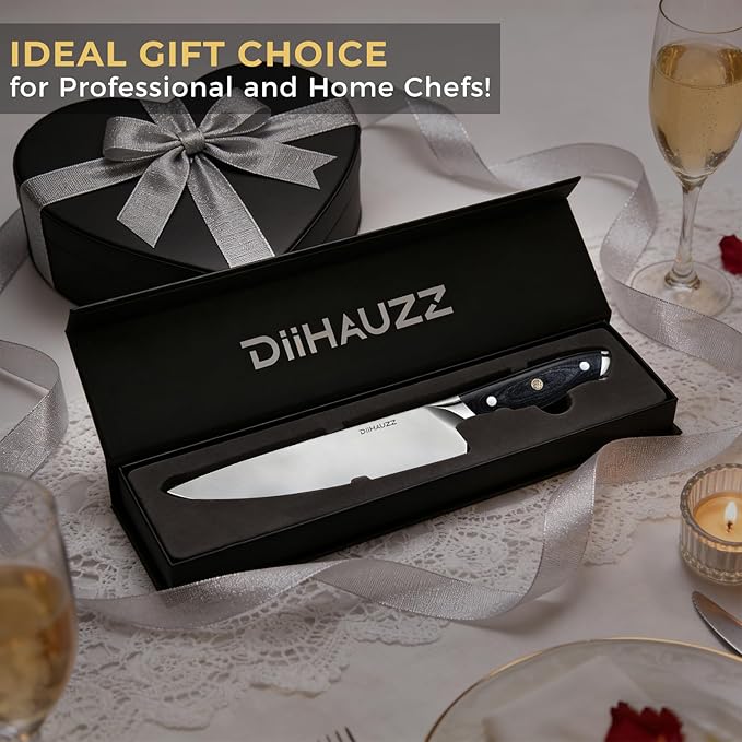 Chef Knife, 8 Inch Ultra Sharp Kitchen Knife, Professional High Carbon Steel Chefs Knife with Full-Tang Ergonomic Handle for Kitchen, Gift Box for Mothers Day Gift