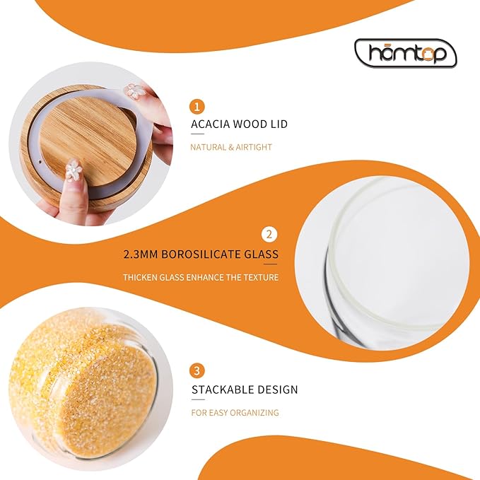 Glass Storage Containers Set, High Borosilicate Glass Jars with Wooden Lids Kitchen Food Canisters s for Coffee Beans/Sugar/Noodles/Nuts/Cookies/Pasta