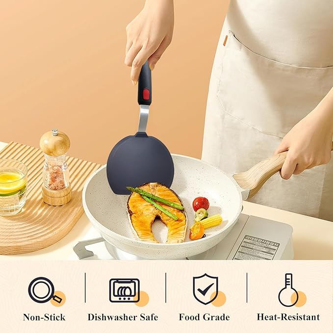 Silicone Spatula Turner, Wide Pancake Spatulas for Nonstick Cookware Pan, Heat Resistant 600°F, Thin Flexible Cooking Spatula for Kitchen Use, Flipper for Omelette Egg Fish, Dishwasher Safe, Black